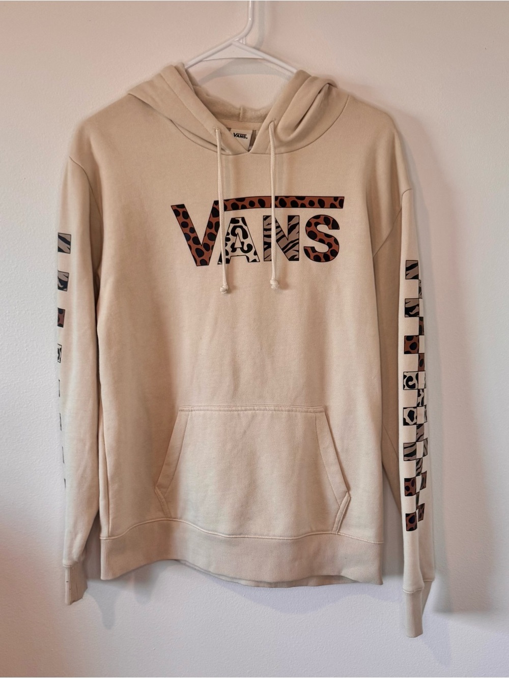 Vans Wild Patchwork Hoodie Women’s Small Cream Animal Print Checkerboard